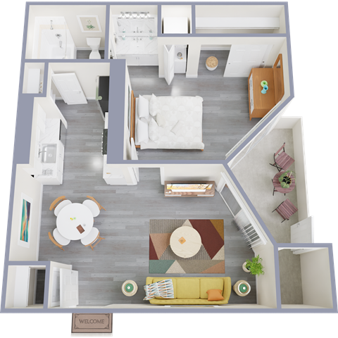 Floor plan for 1 bed, 1 bath, 565 sqft